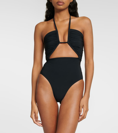 Shop Rick Owens Halterneck Cutout Swimsuit In Black