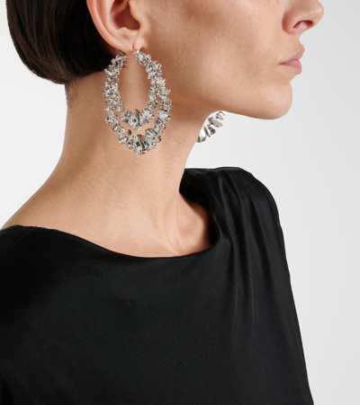 Shop Saint Laurent Crystal-embellished Hoop Earrings In Silver