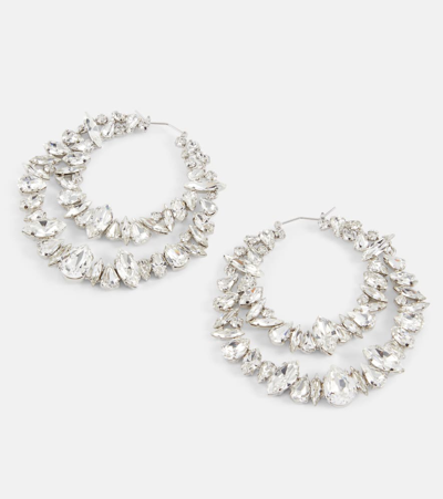 Shop Saint Laurent Crystal-embellished Hoop Earrings In Silver