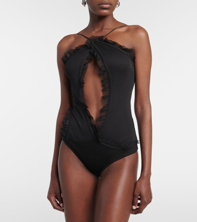 Christopher Esber Carina Ruffled Silk Bodysuit In Black