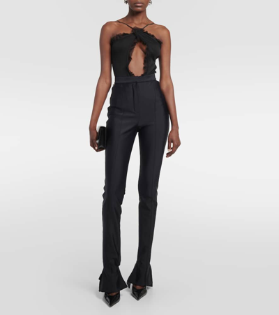 Christopher Esber Carina Ruffled Silk Bodysuit In Black