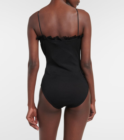 Christopher Esber Carina Ruffled Silk Bodysuit In Black