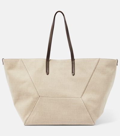 Shop Brunello Cucinelli Large Canvas Tote Bag In Grey