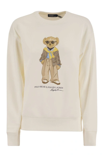 Shop Polo Ralph Lauren Sweatshirt Polo Bear Crew-neck In Cream