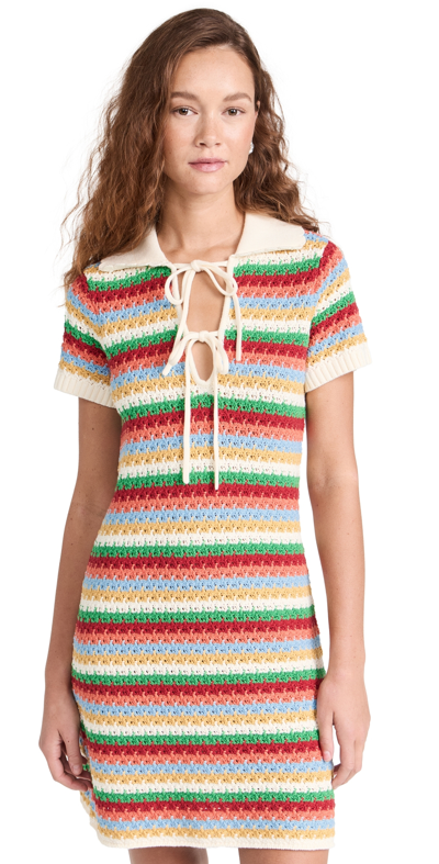 Shop Kitri Ridley Multi Striped Crochet Knit Mini Dress Blue Multi