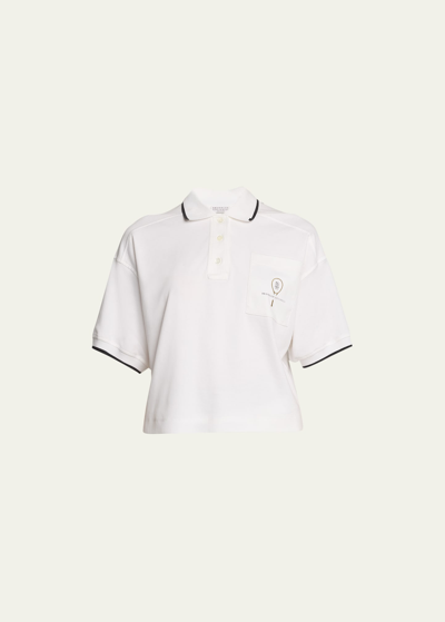 Shop Brunello Cucinelli Tennis Polo Printed T-shirt With Tipping In C159 White