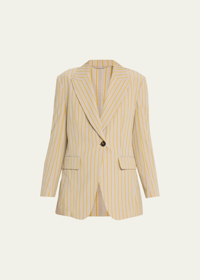 Shop Brunello Cucinelli Striped One-button Cotton Blazer In C003 Beige Yellow