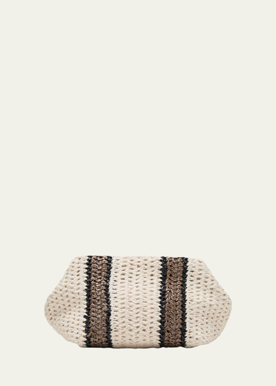 Shop Brunello Cucinelli Striped Crochet Clutch Bag In White