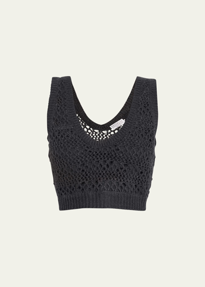Shop Brunello Cucinelli Crochet Crop Sweater Vest In C2615 Dark Grey