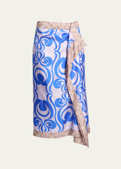 Shop Dries Van Noten Sole Bis Silk Wrap Midi Skirt In Blue