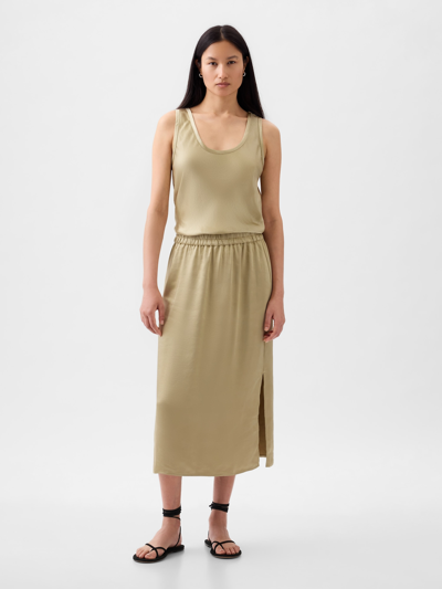Shop Gap Satin Midi Skirt In Iconic Khaki Tan