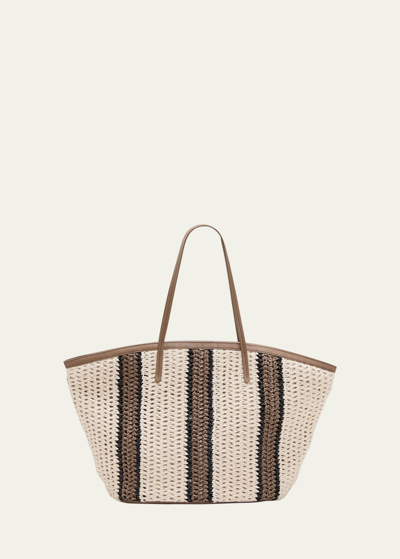 Shop Brunello Cucinelli Striped Crochet Tote Bag In White
