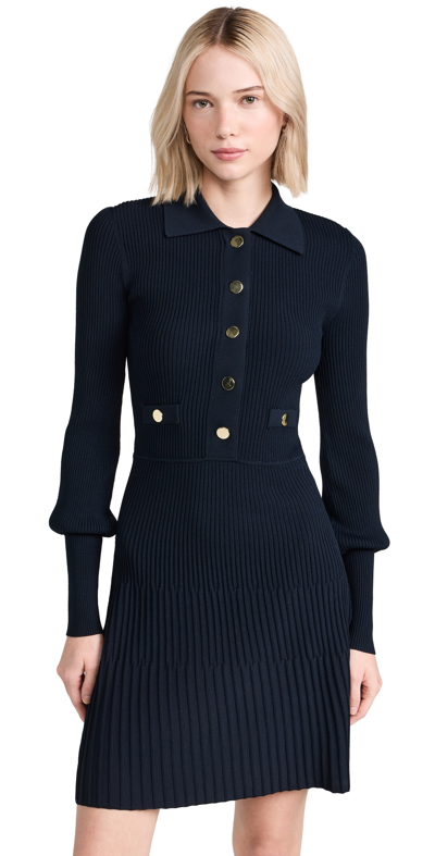 Veronica Beard Lauper Ribbed Button-front A-line Mini Dress In Navy