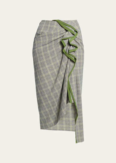 Shop Dries Van Noten Sinas Tape Plaid Gathered Midi Skirt In Dessin A