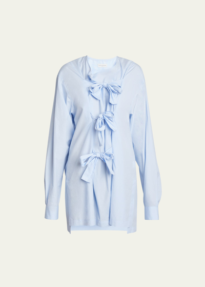 Shop Dries Van Noten Cabara Oversize Shirt With Bow Detail In Light Blue