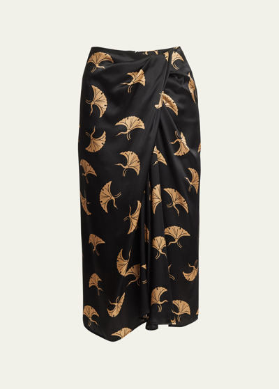 Shop Dries Van Noten Sampa Printed Silk Midi Skirt In Black