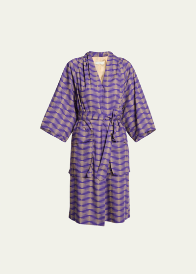 Shop Dries Van Noten Debrasa Abstract-print Belted Dress In Purple