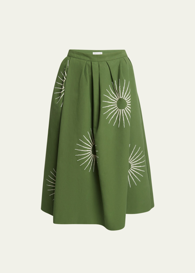 Shop Dries Van Noten Soni Embroidered Circle-cut Maxi Skirt In Olive