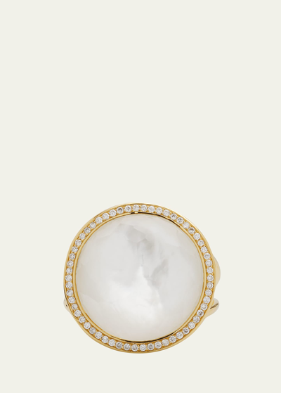 Shop Ippolita Medium Ring In 18k Gold With Diamonds In Mother Of Pearl