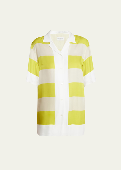 Shop Dries Van Noten Clive Oversize Striped Shirt In Lime