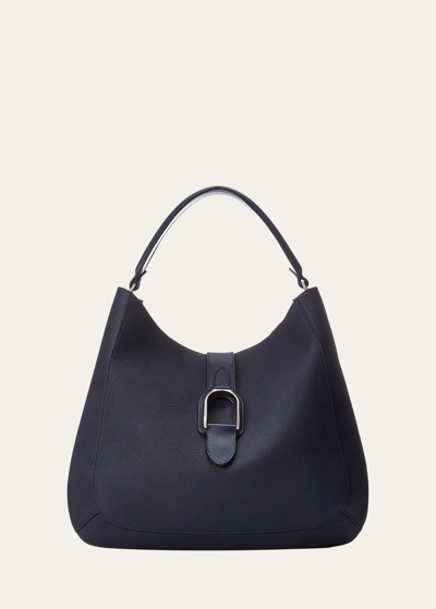 Shop Ralph Lauren Wellington Leather Hobo Bag In Ink