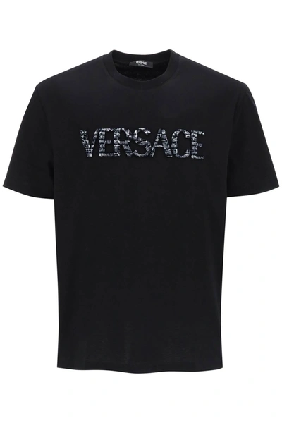 Shop Versace Croco Effect Logo T Shirt In Black