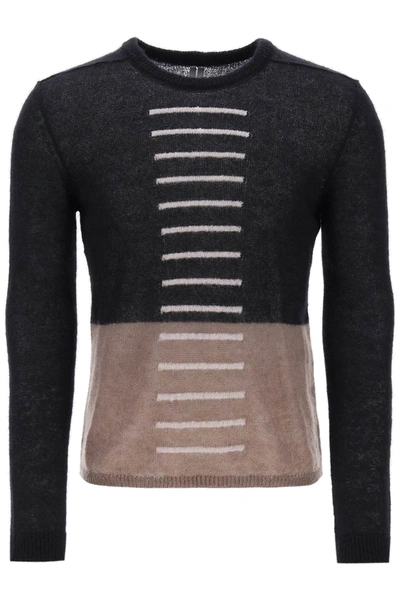 Shop Rick Owens 'judd' Sweater With Contrasting Lines In Black, Brown