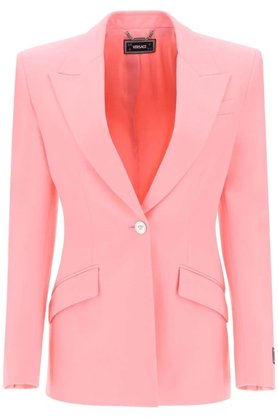 Shop Versace Single Breasted Medusa Jacket In Pink