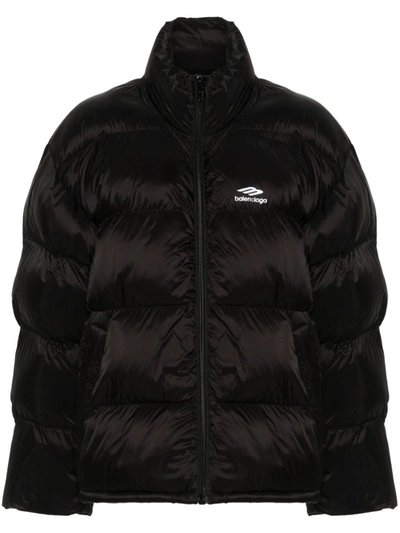 Shop Balenciaga 3b Sports Icon Puffer Jacket In Black