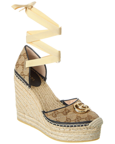 Shop Gucci Gg Canvas & Leather Wedge Sandal In Brown