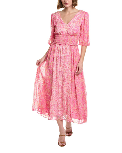 Shop Taylor Printed Chiffon Lurex Stripe Midi Dress In Pink