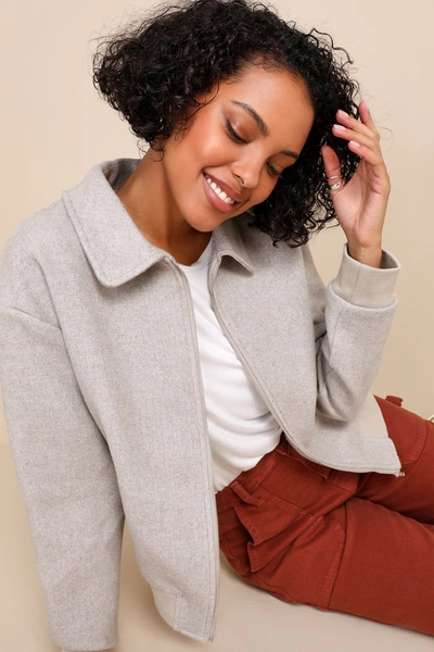 Shop Lulus All-time Trend Heather Grey Collared Bomber Jacket