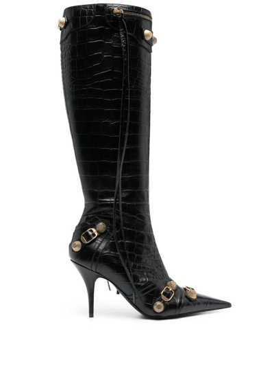 Shop Balenciaga Le Cagole Leather Heel Boots In Black