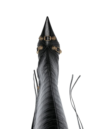 Balenciaga Crocodile Effect Leather Stiletto Heel Boots In Black