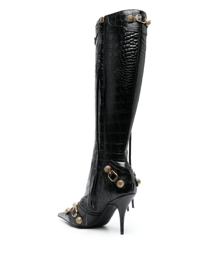 Balenciaga Crocodile Effect Leather Stiletto Heel Boots In Black