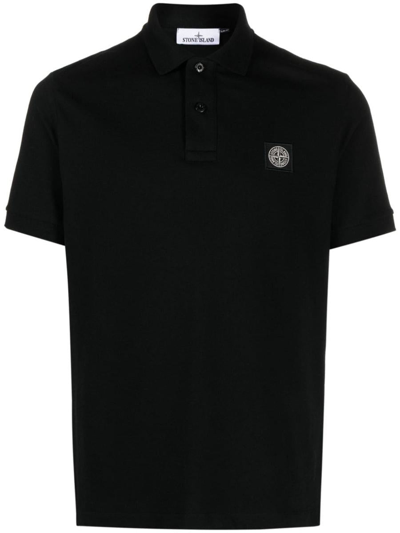 Shop Stone Island Logo Cotton Polo Shirt In Black