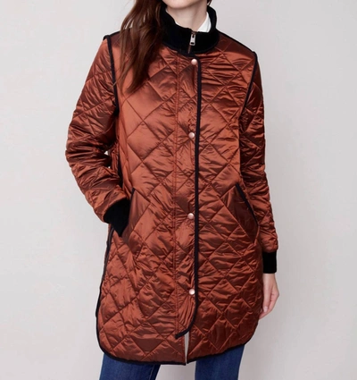 Shop Charlie B Long Quilted Puffer Jacket In Cinnamon In Brown