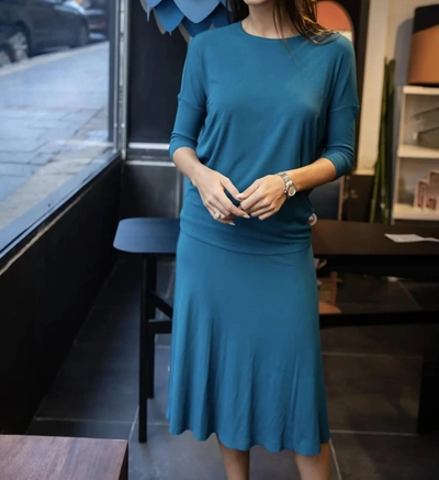 Shop Daniella Faye Ribbed Dalia Skirt In Peacock In Blue