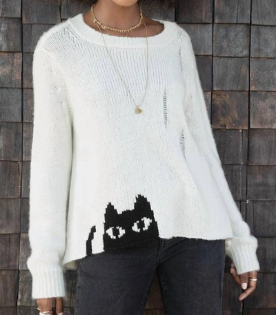 Wooden Ships Black Cat Crew Sweater In Pure Snow/black In Multi