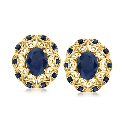 Ross-simons Sapphire Openwork Earrings In 14kt Yellow Gold In Blue