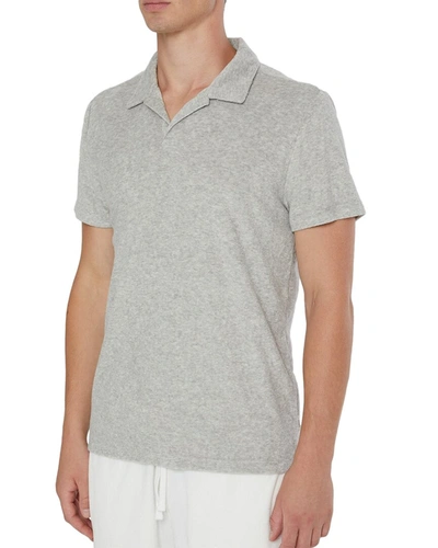 Shop Onia Towel Terry Johnny Collar Polo Shirt In Grey