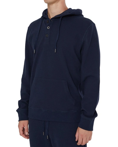 Shop Onia Waffle Half Button Hoodie In Blue