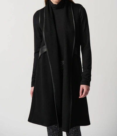 Joseph Ribkoff Faux Leather Trim Vest In Black In Black