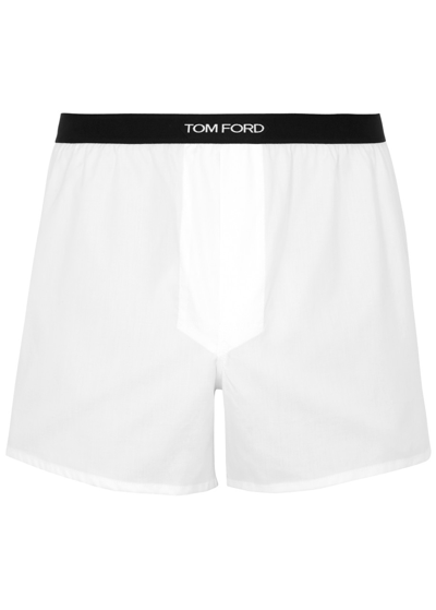 Shop Tom Ford Logo Cotton Boxer Shorts In White