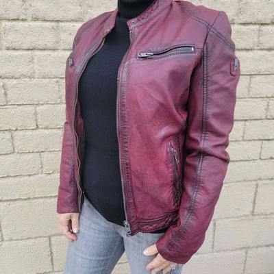 Shop Mauritius Ziya Leather Jacket In Cranberry In Pink