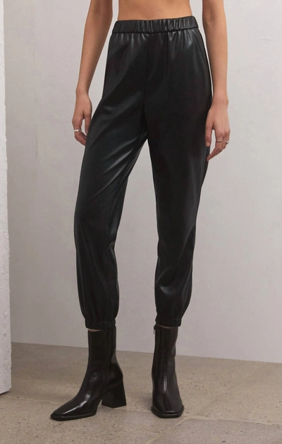 Shop Z Supply Lenora Faux Leather Jogger In Black
