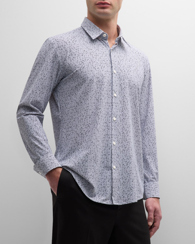 Shop Hugo Boss Men's Micro-printed Woven Stretch Sport Shirt In Medium Grey
