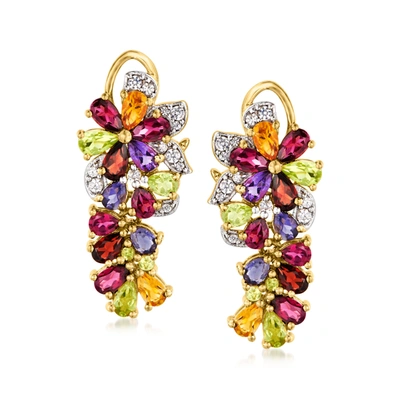 Ross-simons Multi-gemstone Floral Drop Earrings In 18kt Gold Over Sterling In Multi