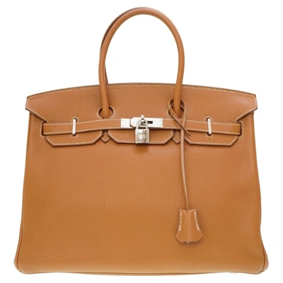 Shop Hermes Birkin 35 Leather Handbag () In Gold