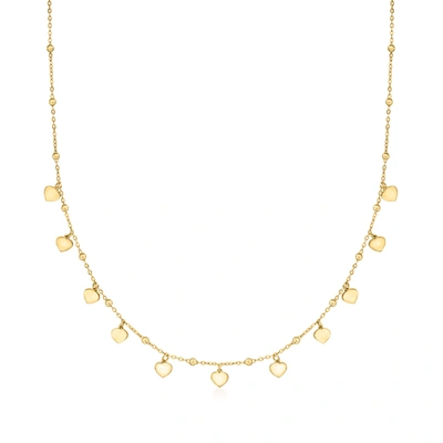 Ross-simons Italian 18kt Yellow Gold Heart And Bead Station Necklace In Multi